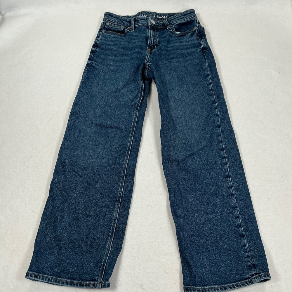 American Eagle Wide Leg Jeans Womens 000 Short Blue Stretch High Rise Denim